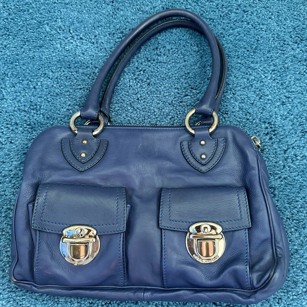 Blue Marc Jacob’s handbag with silver hardware